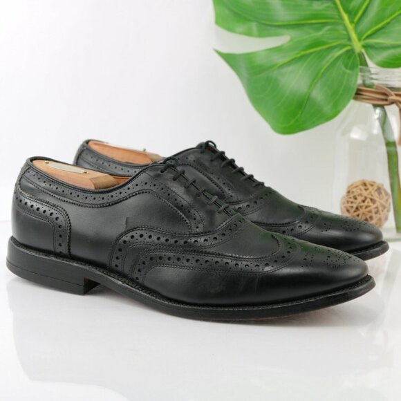 Allen Edmonds Mens McAllister Oxford Size 9.5 C Black Leather Dress Shoe Wingtip - Picture 4 of 12